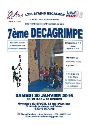 Escalade : retour et résultats du 7ème decagrimpe samedi 30 janvier 2016 à Stains
