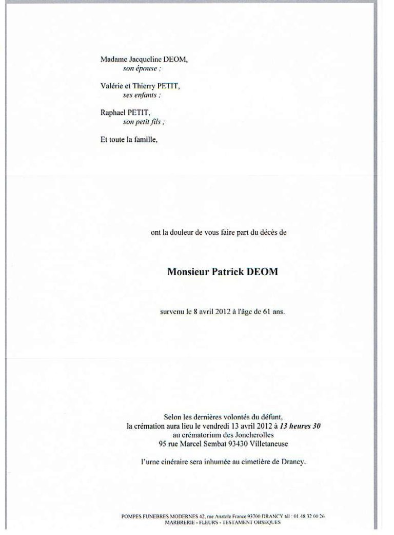 Patrick DEOM nous a quitté