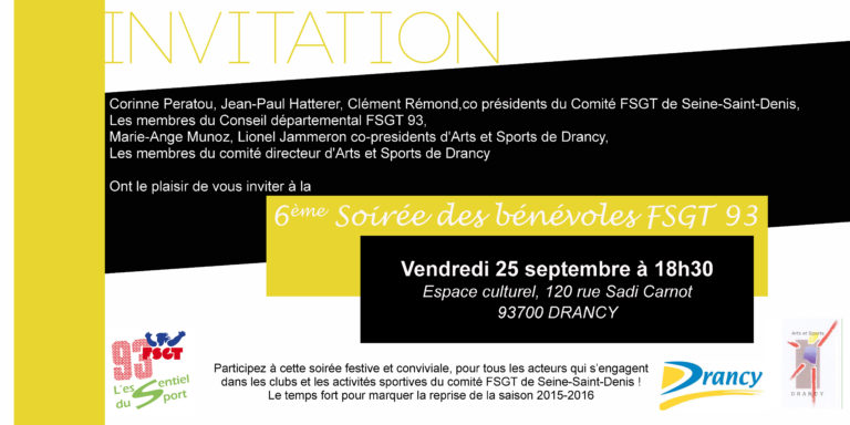 6ème Soirée des bénévoles FSGT 93 Vendredi 25 septembre à Drancy